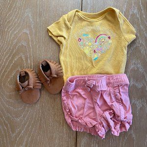 Old Navy 0-3 Month Outfit - Onesie, Shorts, Shoes